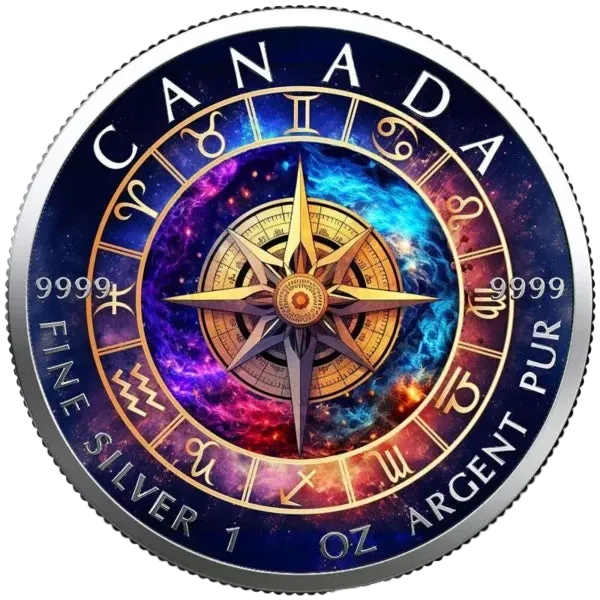 2023 Zodiac Rose of the Wind Star Compass 1oz Silver Maple Leaf Coin