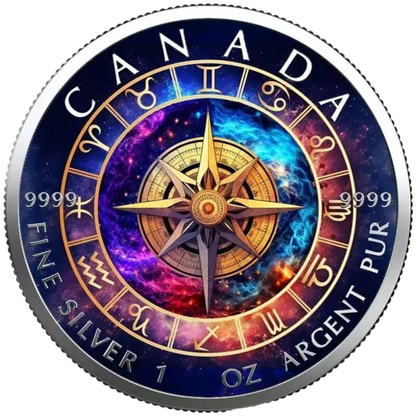 2023 Zodiac Rose of the Wind Star Compass 1oz Silver Maple Leaf Coin