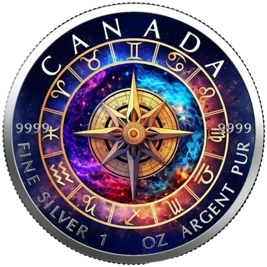 2023 Zodiac Rose of the Wind Star Compass 1oz Silver Maple Leaf Coin