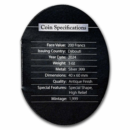 2024 Djibouti Lord of the Sacred Land Anubis 3oz Silver Antiqued Coin