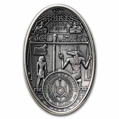 2024 Djibouti Lord of the Sacred Land Anubis 3oz Silver Antiqued Coin
