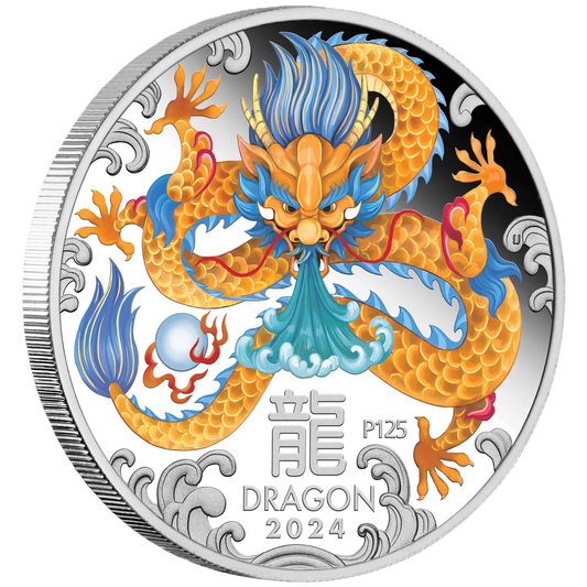 2024 Perth Mint Lunar Dragon 1/2oz Silver Coloured Coin in Capsule