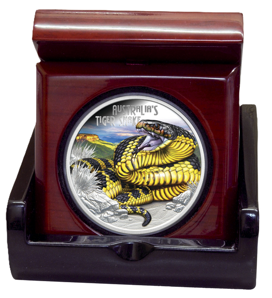 2025 Niue Deadly & Dangerous $1 Tiger Snake 1oz Silver Coloured Proof Coin