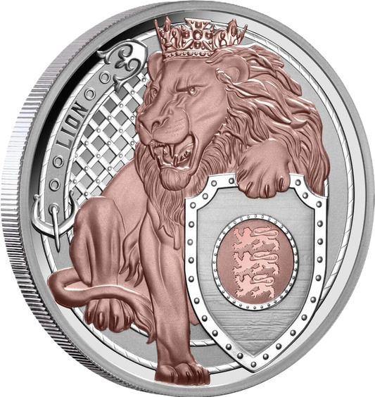 2025 Niue Heraldic Beasts $1 Lion 1oz Rose Gold Plated Silver Proof Coin