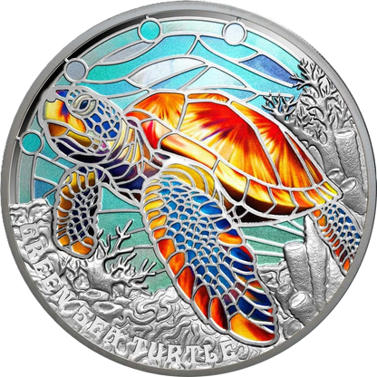 2025 Niue Nature’s Window Green Sea Turtle Colour 2oz Silver Proof Coin - Cert 33.