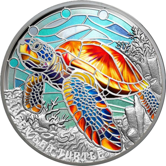 2025 Niue Nature’s Window Green Sea Turtle Colour 2oz Silver Proof Coin - Cert 33.