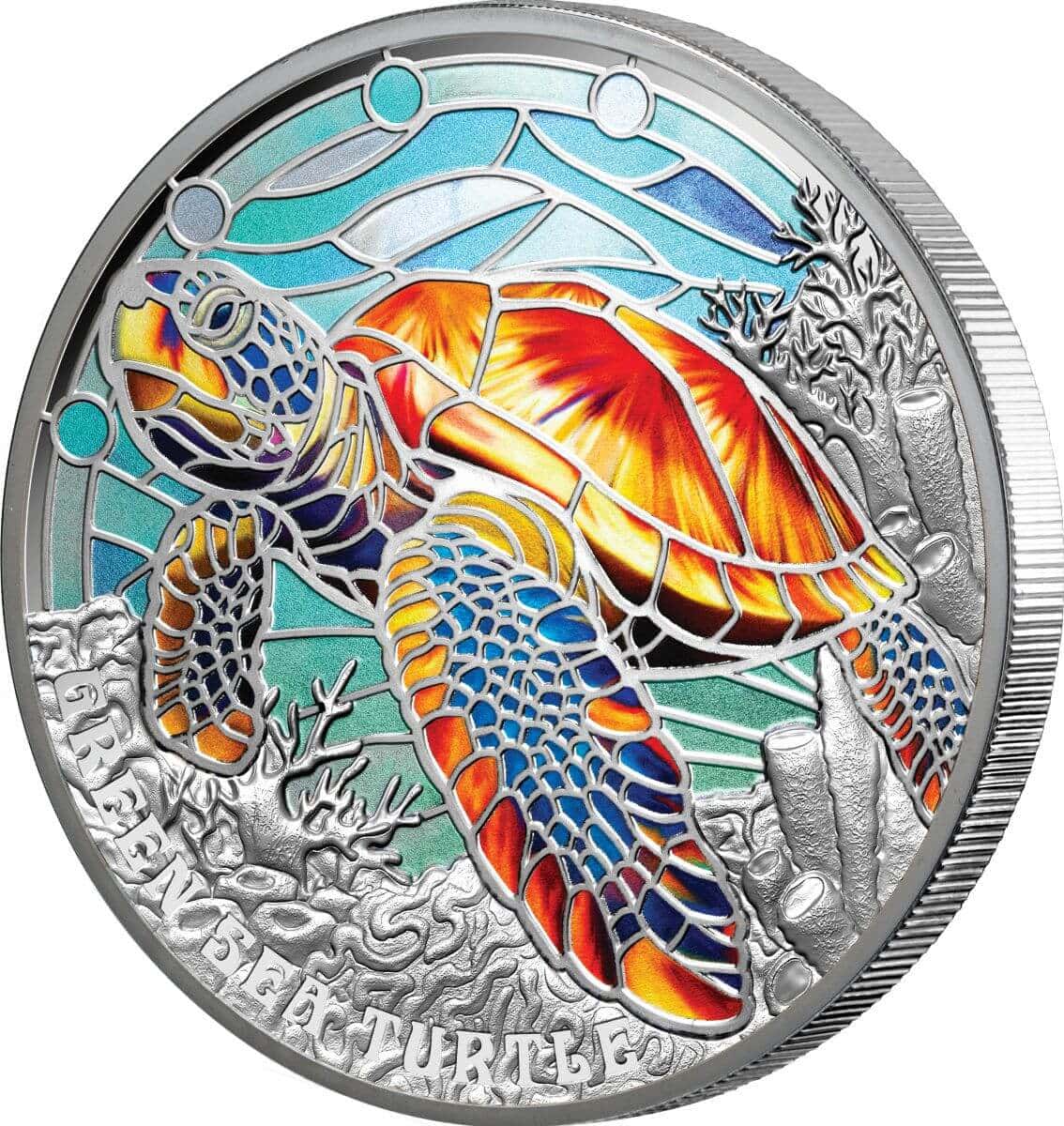 2025 Niue Nature’s Window Green Sea Turtle Colour 2oz Silver Proof Coin - Cert 33.