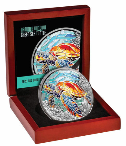 2025 Niue Nature’s Window Green Sea Turtle Colour 2oz Silver Proof Coin - Cert 33.