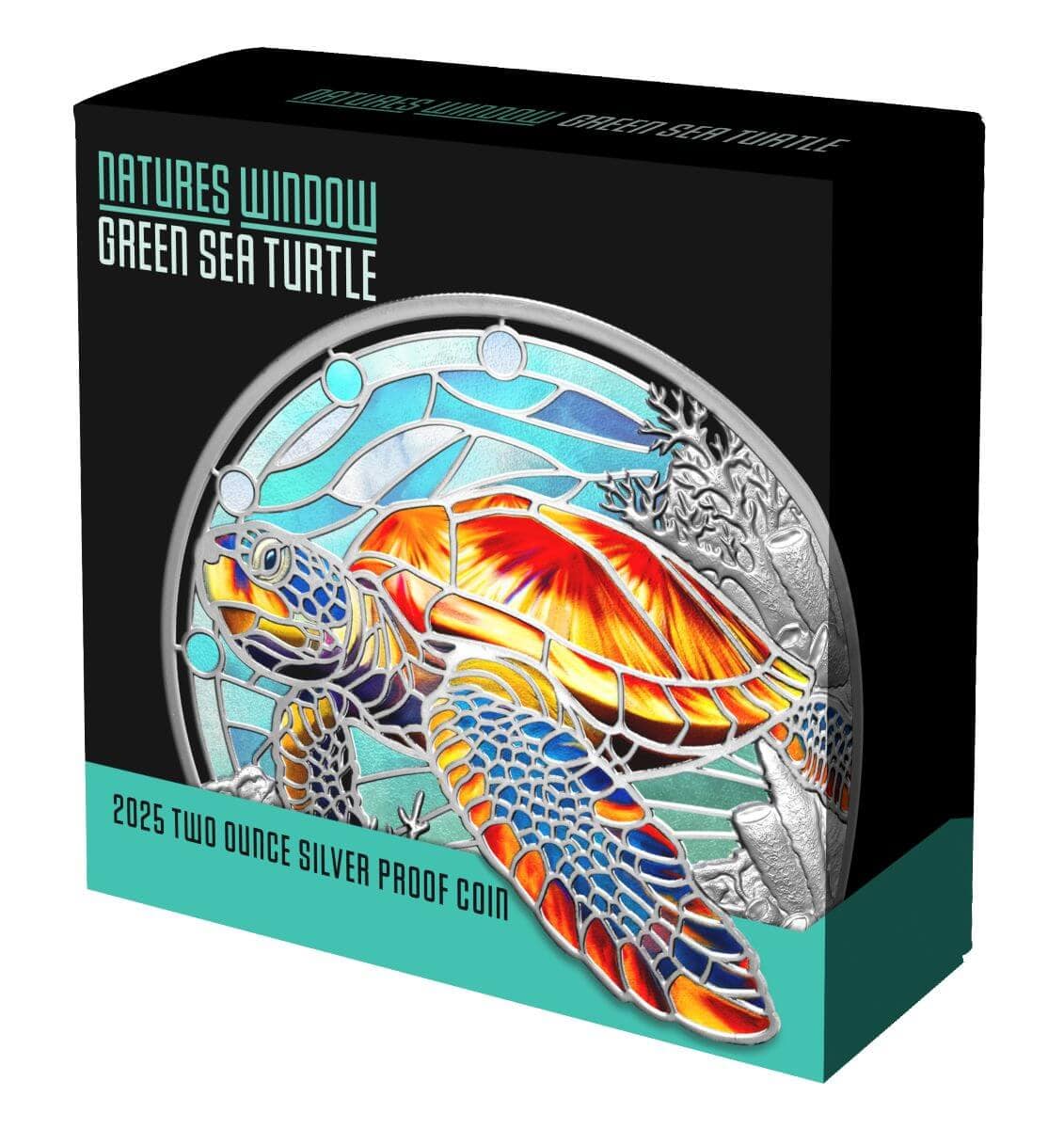 2025 Niue Nature’s Window Green Sea Turtle Colour 2oz Silver Proof Coin - Cert 33.