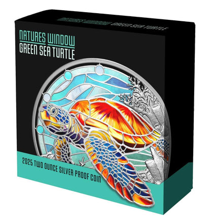 2025 Niue Nature’s Window Green Sea Turtle Colour 2oz Silver Proof Coin - Cert 33.