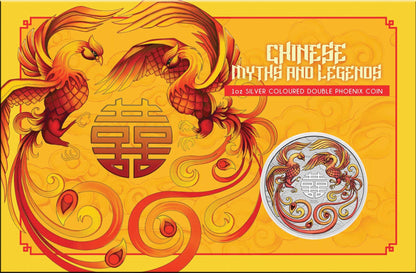 2025 PerthMint Chinese Myths and Legends – Double Phoenix 1oz Silver Fire Coloured Coin (In Card)
