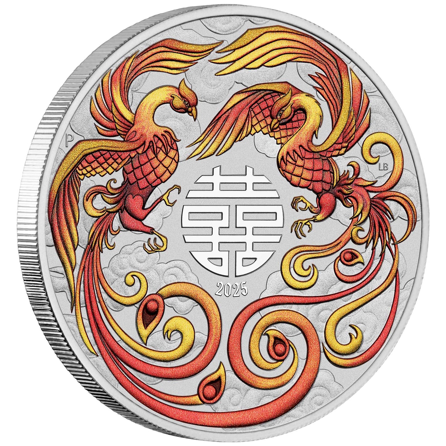 2025 PerthMint Chinese Myths and Legends – Double Phoenix 1oz Silver Fire Coloured Coin (In Card)