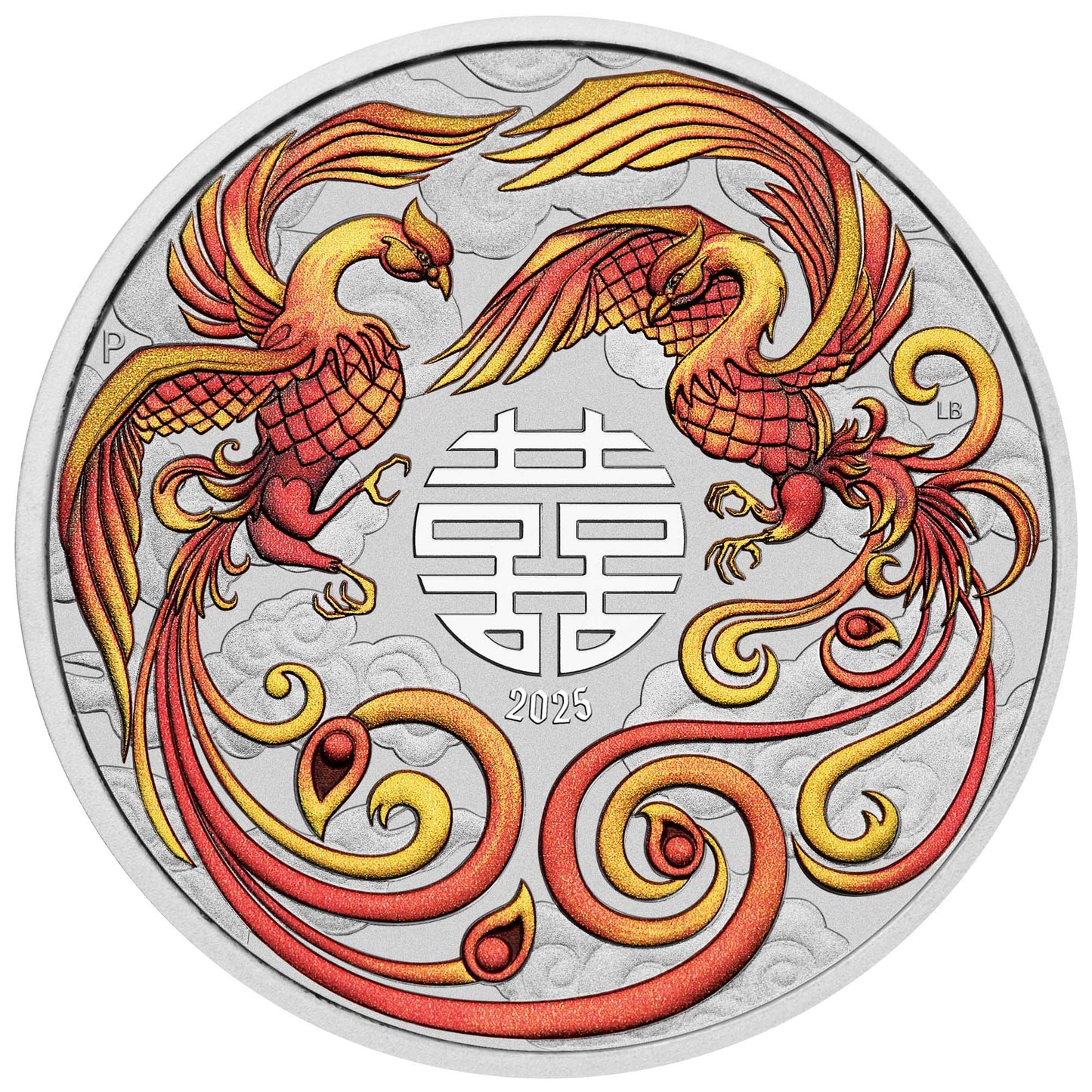 2025 PerthMint Chinese Myths and Legends – Double Phoenix 1oz Silver Fire Coloured Coin (In Card)