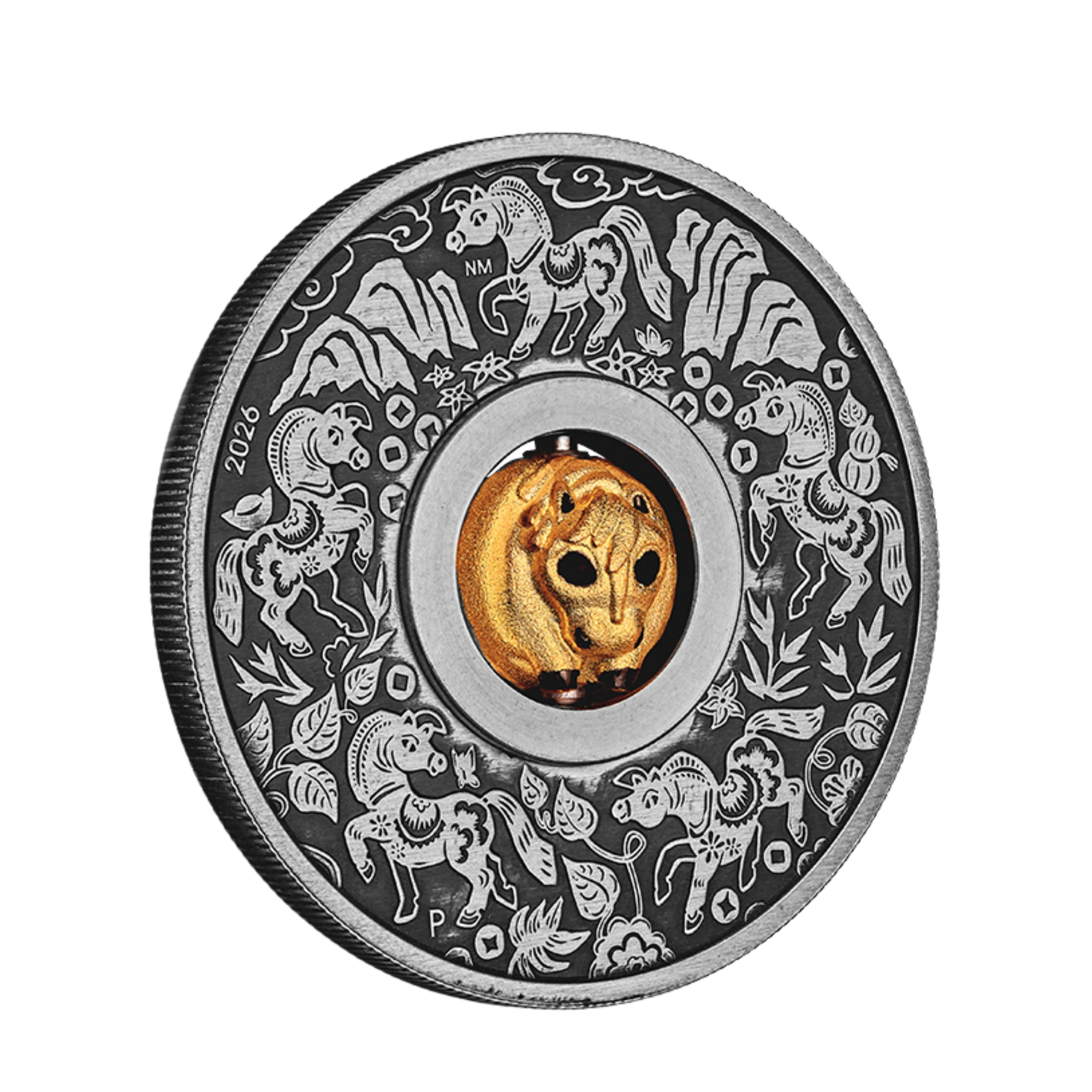 2026 Perth Mint Lunar Horse Rotating Charm 1oz Silver Antiqued Coin