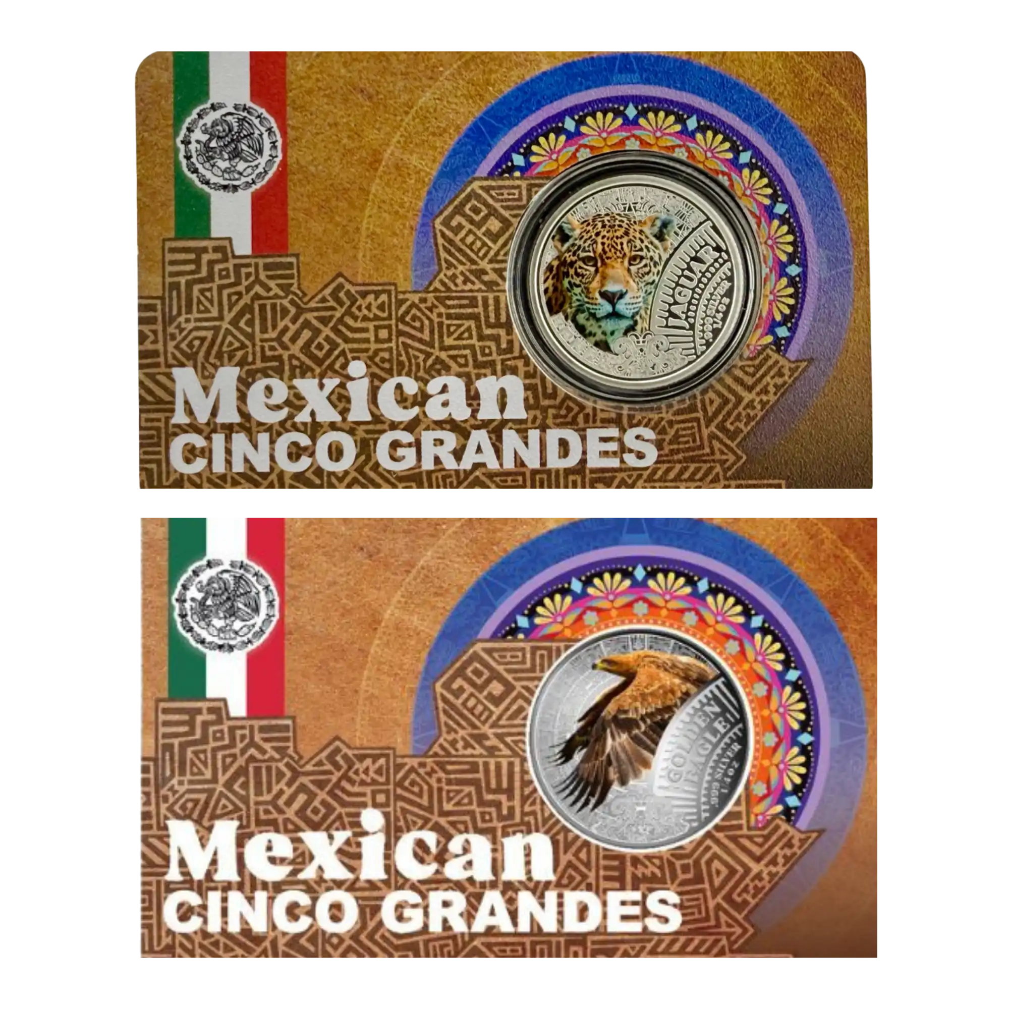 2026 Cameroon Mexican Cinco Grandes Jaguar & Golden Eagle 1/4oz Silver Two-Coin in Carded Collection