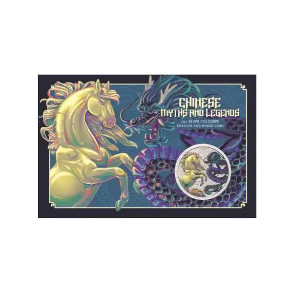 2026 PM Chinese Myths Legends Dragon and Horse 1oz Silver Opalite Coloured Coin