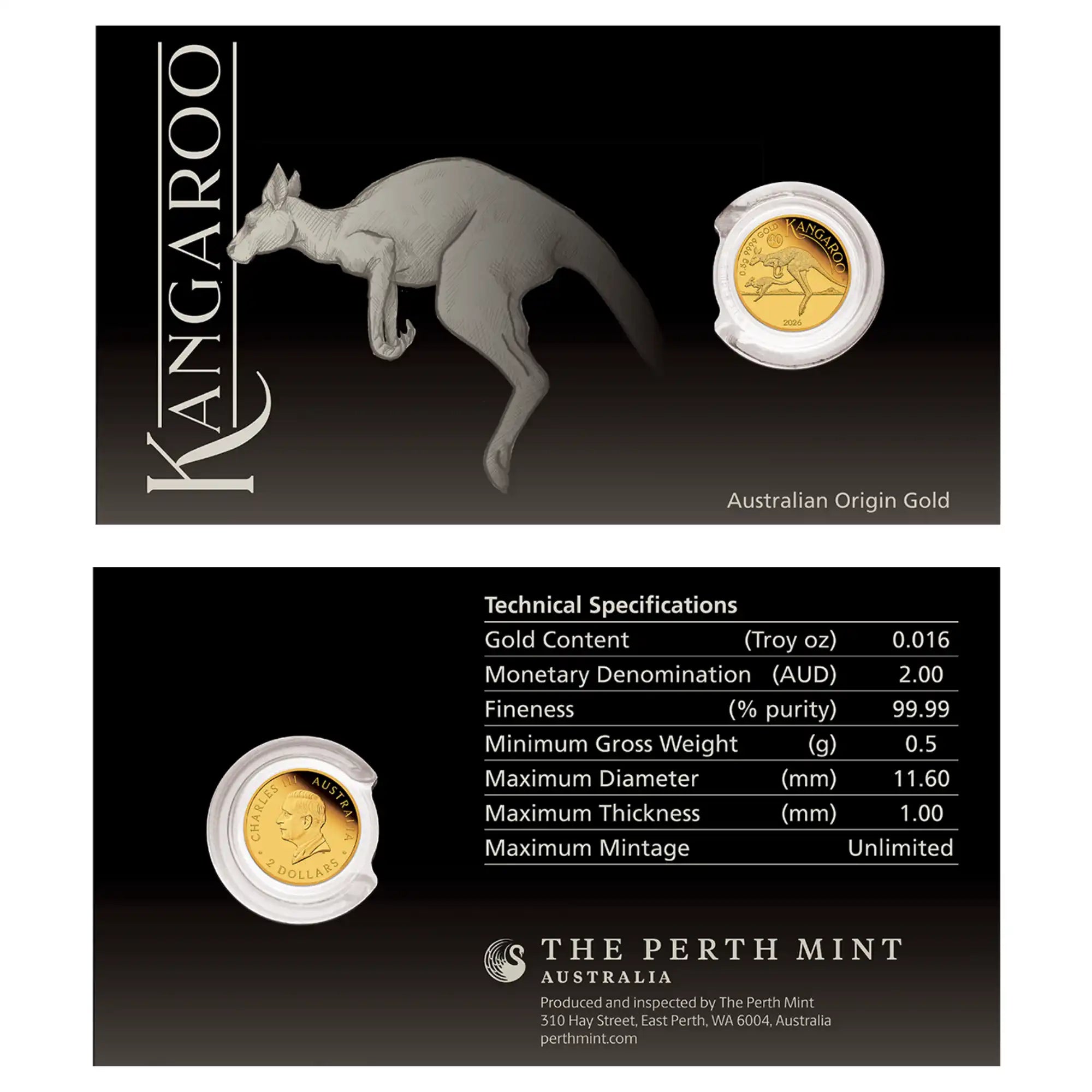 2026 Perth Mint Kangaroo Mini Roo 0.5g Gold Proof Coin