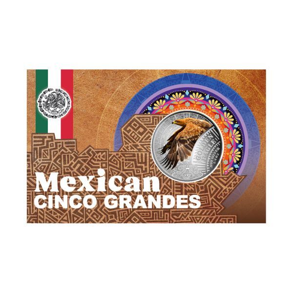2026 Cameroon Mexican Cinco Grandes Golden Eagle 1/4oz Silver Proof Coloured Coin in Card