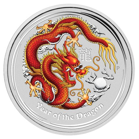 2012 Perth mint Dragon 1oz Silver Red Coloured Proof Coin