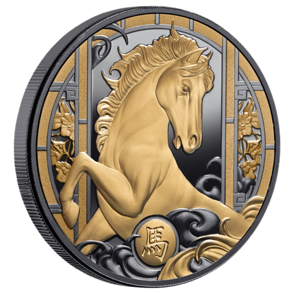 2026 LUNAR HORSE 1OZ GILDED SILVER BLACK PROOF COIN