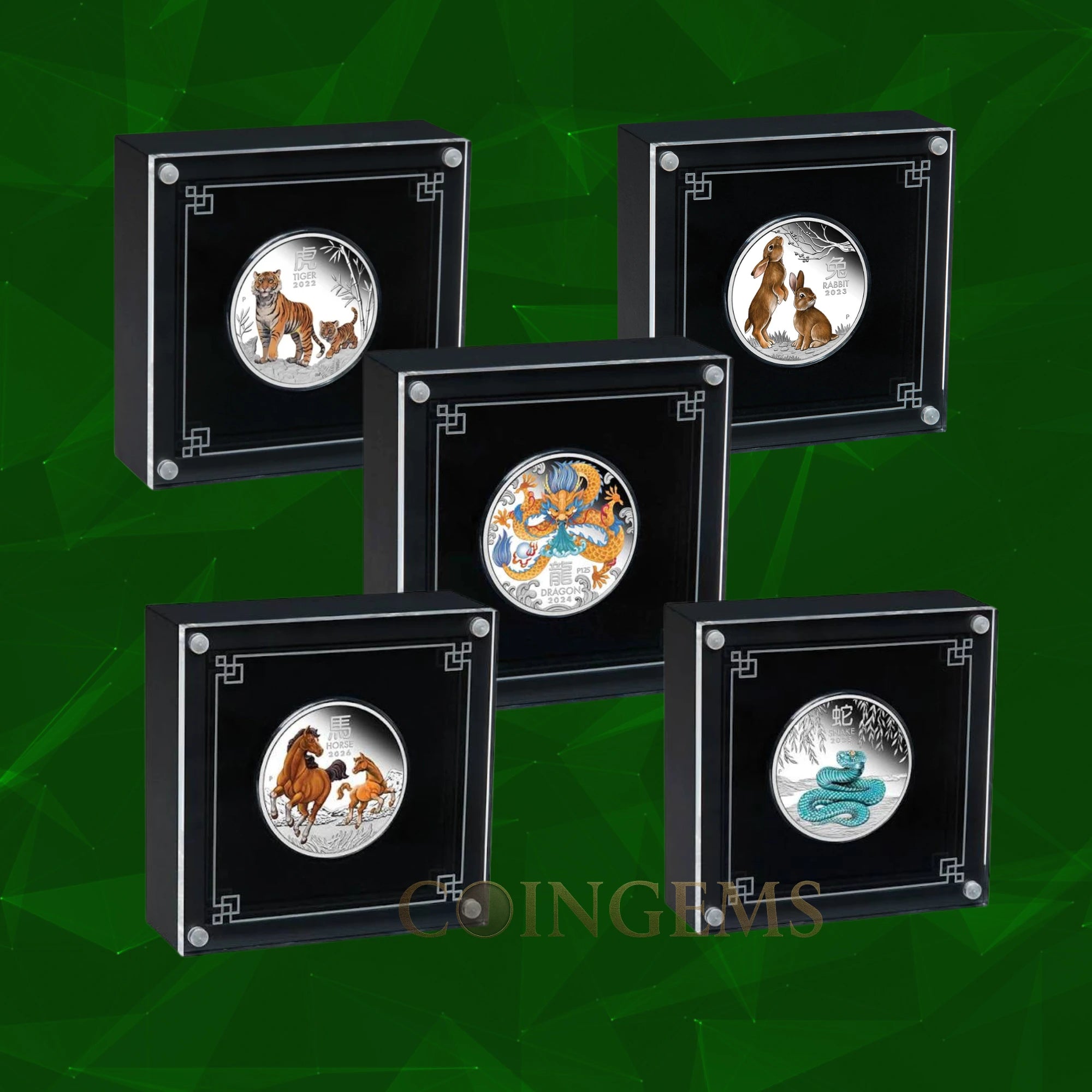 2022–2026 Perth Mint Lunar Series III 1oz Silver Coloured 5 Coin Collection