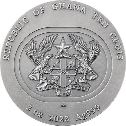 2023 Ghana Silk Moth Nature Architects 2 oz Antique finish Silver Coin