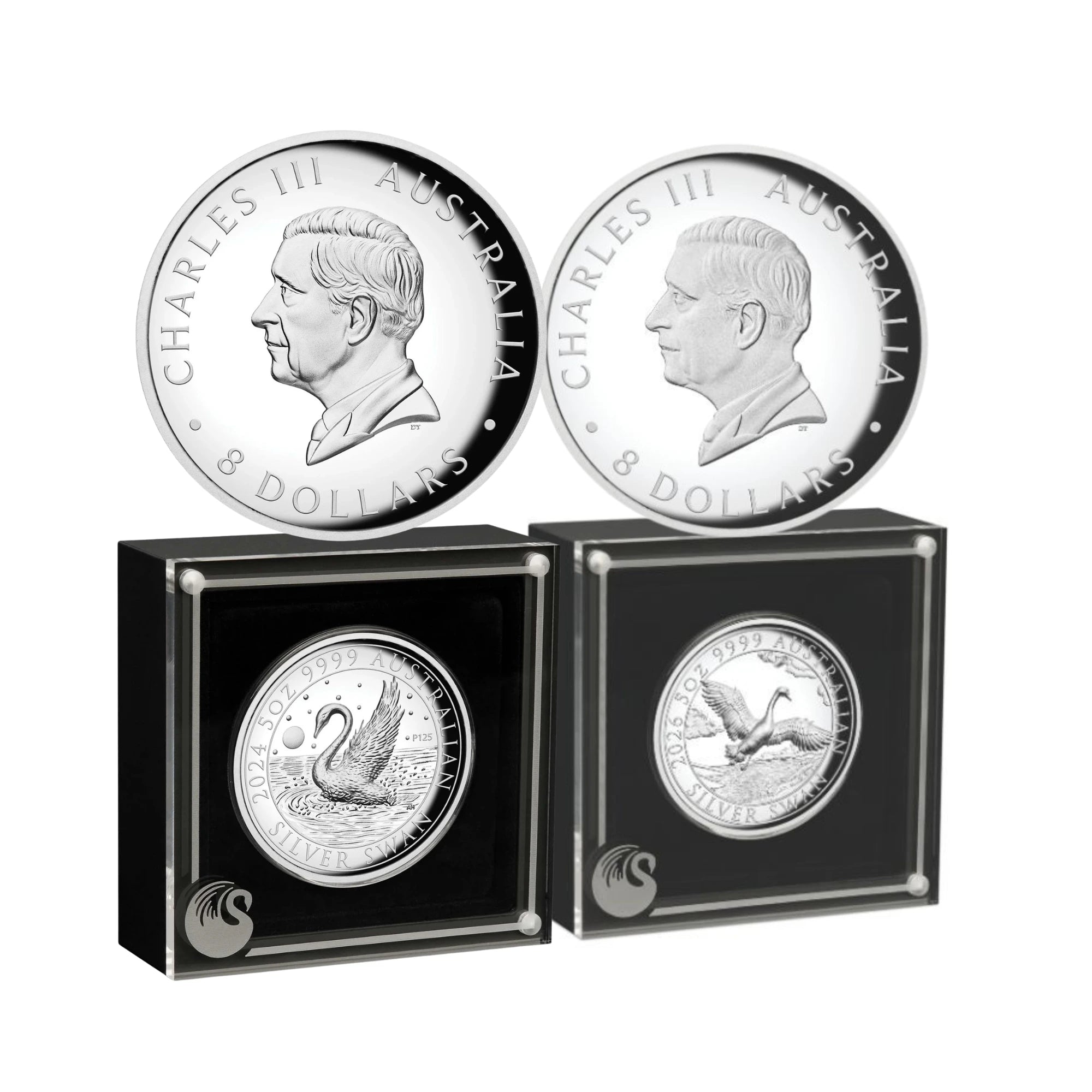 2024 & 2026 Perth Mint Swan 5oz Silver Proof High Relief 2-Coin Collection