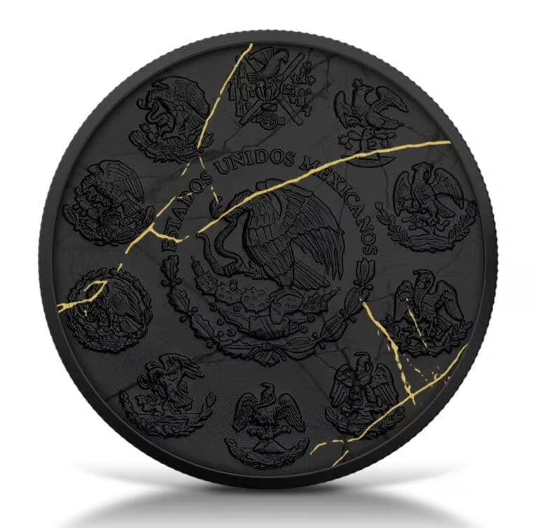 2024 Mexico Libertad Black & Gold Marble 1oz Silver Gilded Coin