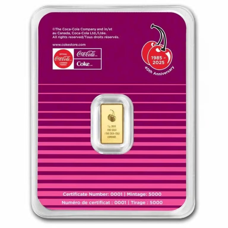 2025 PAMP limited edition Coca-Cola Cherry Coke 1g Gold Bar