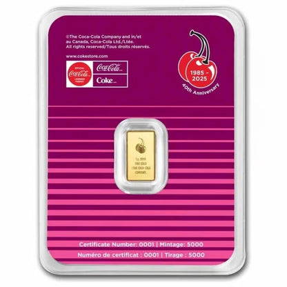2025 PAMP limited edition Coca-Cola Cherry Coke 1g Gold Bar