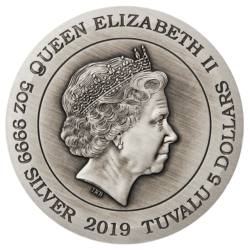 2019 Perth Mint Dragon 5oz  Silver Antiqued HR Coloured Coin