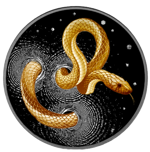 2024 Cameroon Snake 1oz Silver Ruthenium Dark Gilded HR coin