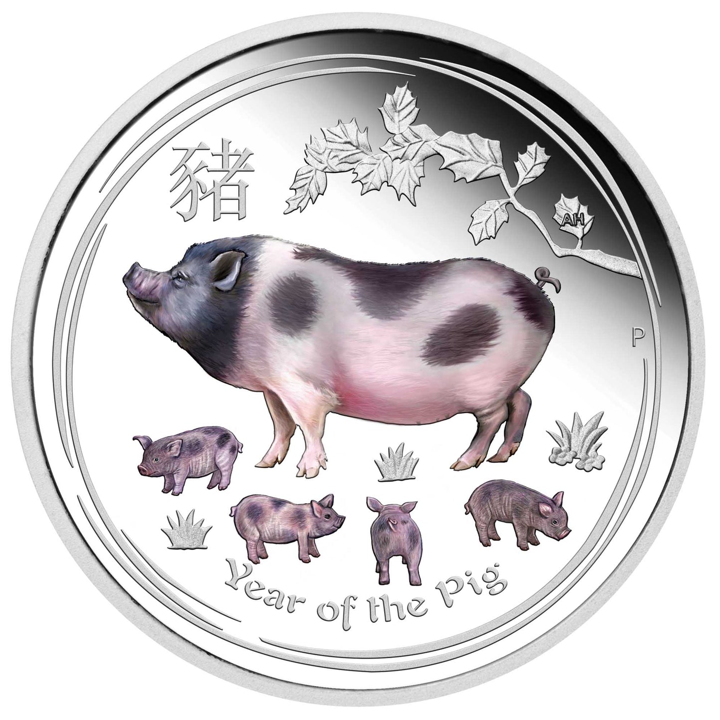 2019 Perth Mint Lunar Pig 1oz Silver Proof Coloured Coin