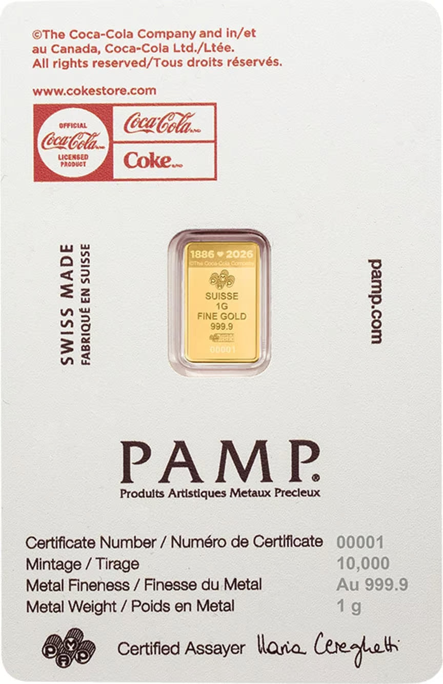 2026 PAMP Coca-Cola Valentine’s Love 1g Gold Bar