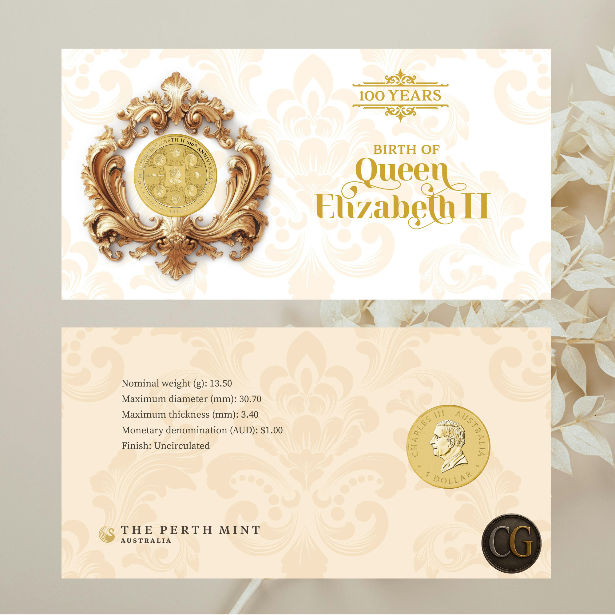 2026 Perth Mint Queen Elizabeth II 100th Birthday Coin on Card