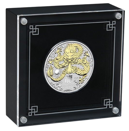 2024 Perth Mint Lunar Dragon 1oz Silver Gilded Coin in Box