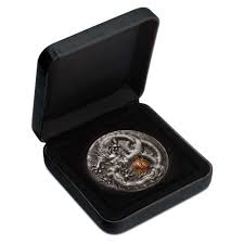 2019 Perth Mint Dragon 5oz  Silver Antiqued HR Coloured Coin