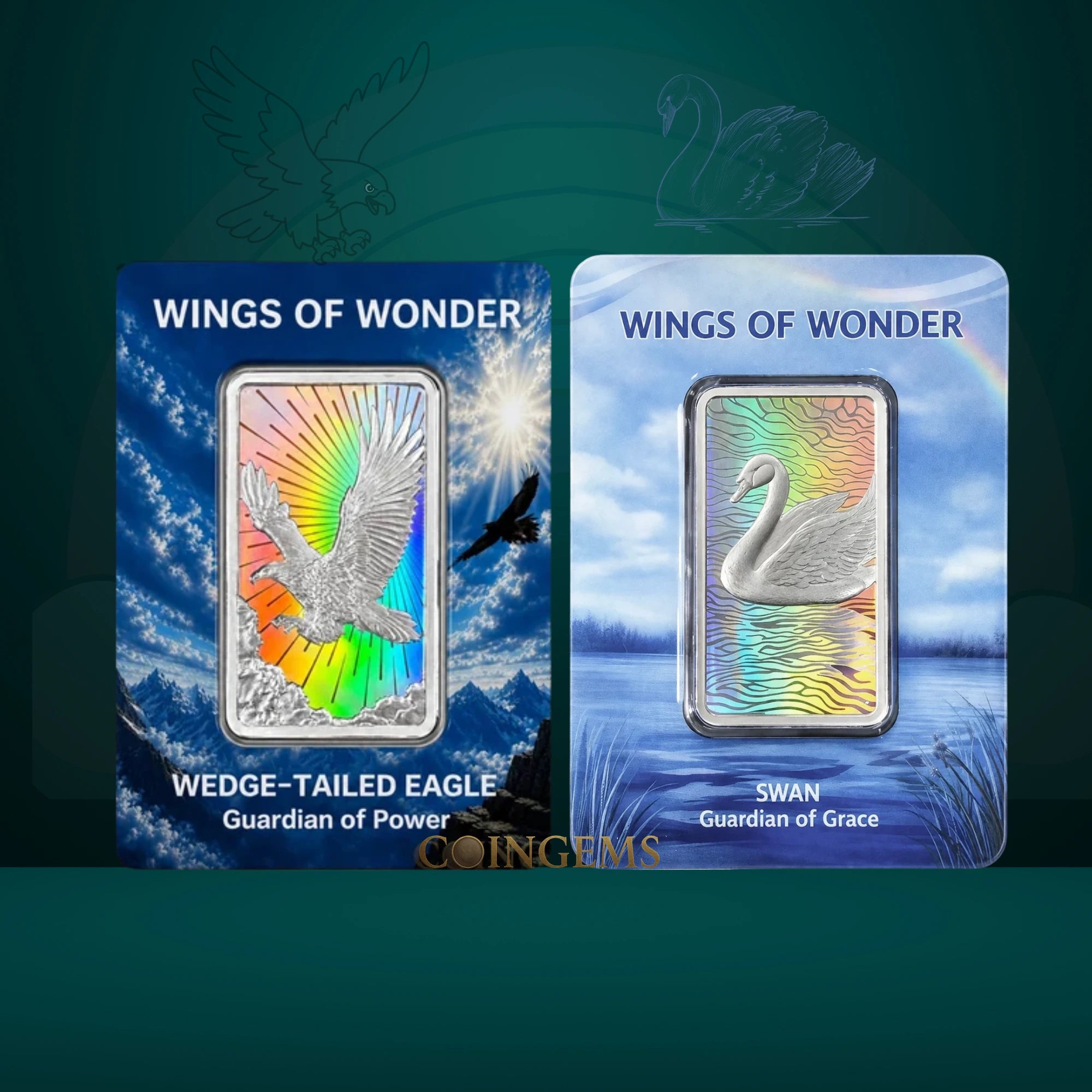 2026 Wings of Wonder Eagle & Swan 1oz Silver 2 Bar Collection