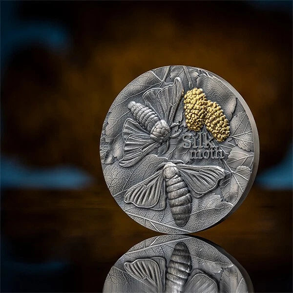 2023 Ghana Silk Moth Nature Architects 2 oz Antique finish Silver Coin