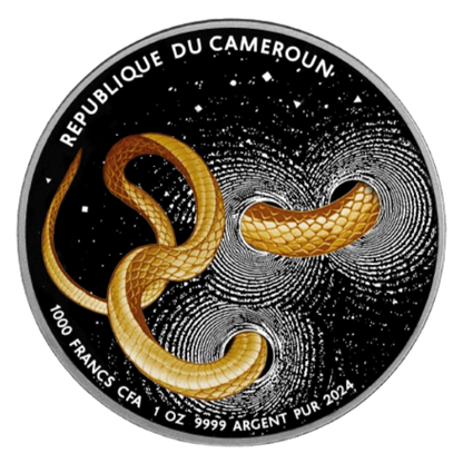 2024 Cameroon Snake 1oz Silver Ruthenium Dark Gilded HR coin