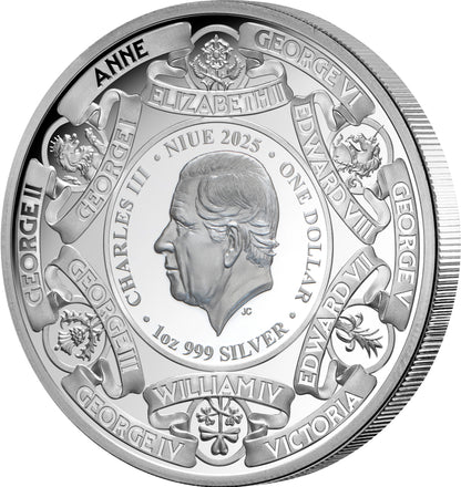 2025 Monarchs of Britain – $1 1oz Silver Proof Coin (Limited Edition of 750)