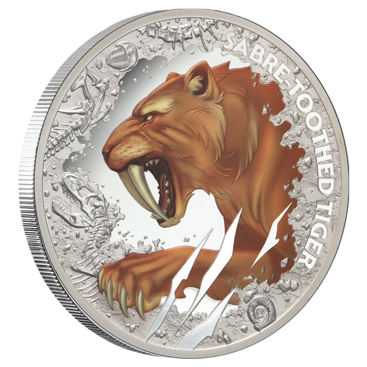 2026 Niue Sabre-Toothed Tiger Prehistoric Mammal 1oz Silver Proof Coin - Pre Order
