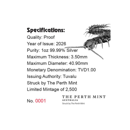 2026 Deadly & Dangerous Giant Centipede 1oz Silver Proof Coin