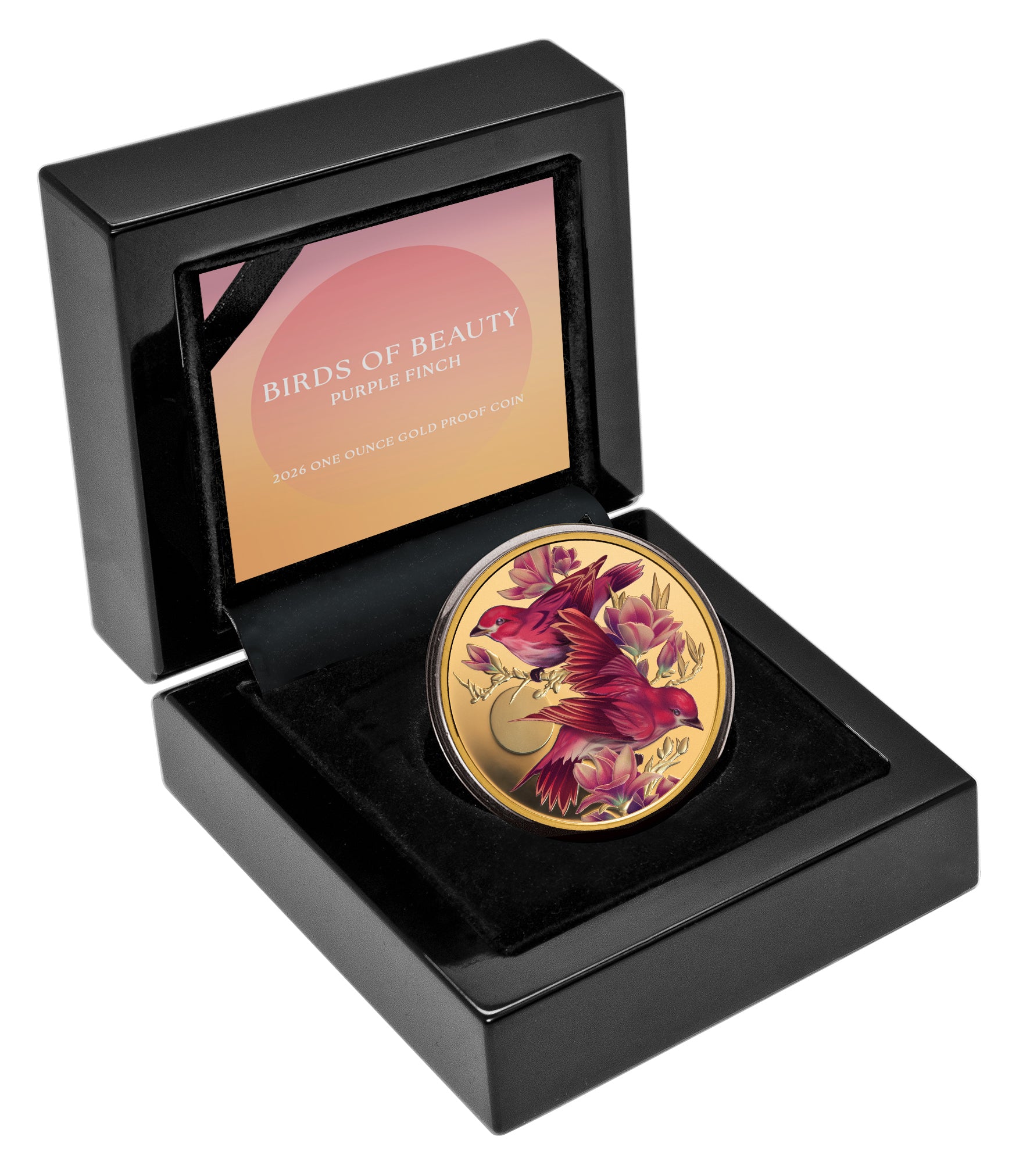 2026 Niue Birds of Beauty Purple Finch & Magnolias 1oz Gold Proof Coin