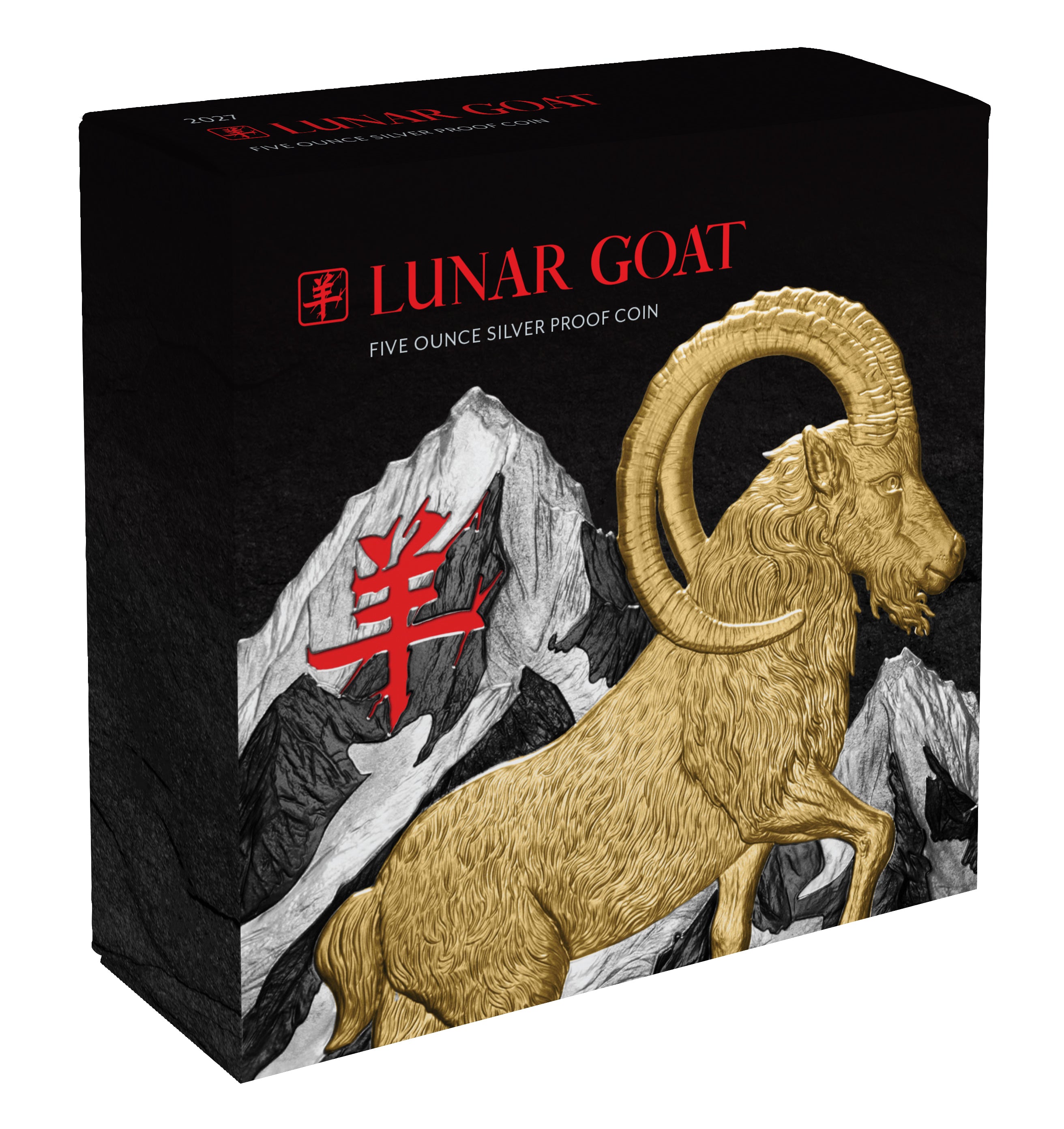 2027 Lunar Year of the Goat 5oz Gold Plated Silver Black Proof Coin