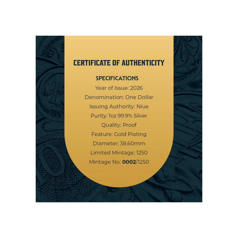 2026 Niue Decimal Currency 60th Anniversary Wildlife 1oz Silver Proof Gold-Plated Coin