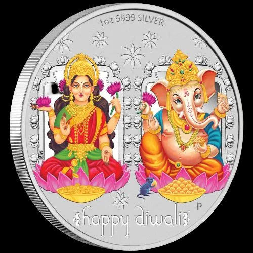 2019 Perth Mint Happy Diwali Festival of Lights 1oz Silver Coloured Medallion
