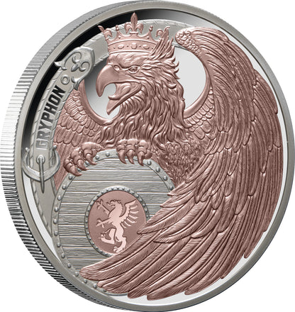 2024 NIUE Gryphon 1oz Rose-Gold Gilded Silver Proof Coin