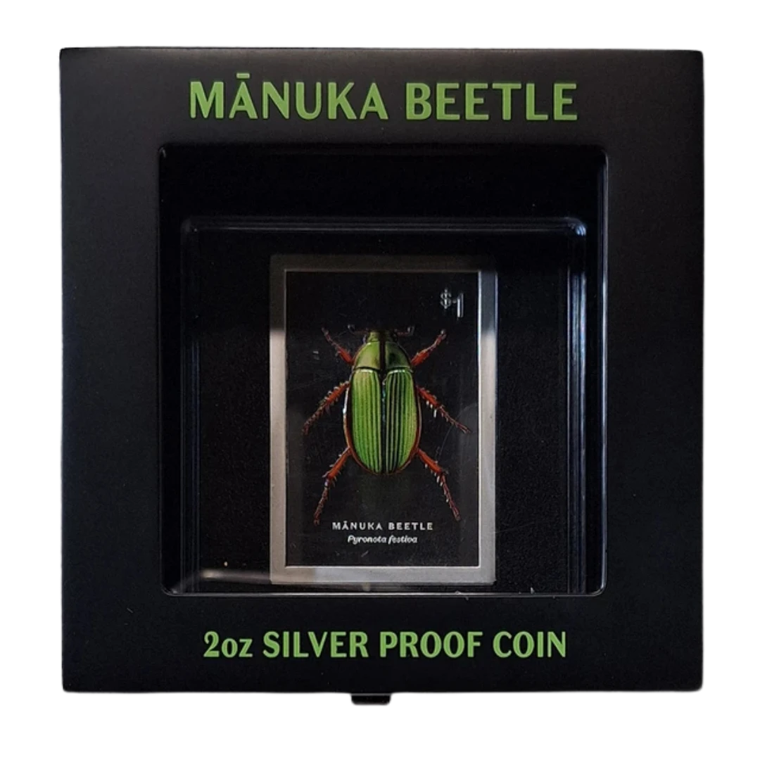 2026 Mānuka Beetle 2oz Silver Proof Coloured HR Coin