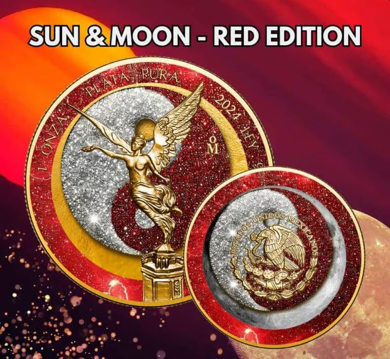 2024 Mexico Libertad Sun & Moon Yin Yang Red Edition 1oz Silver BU Coin